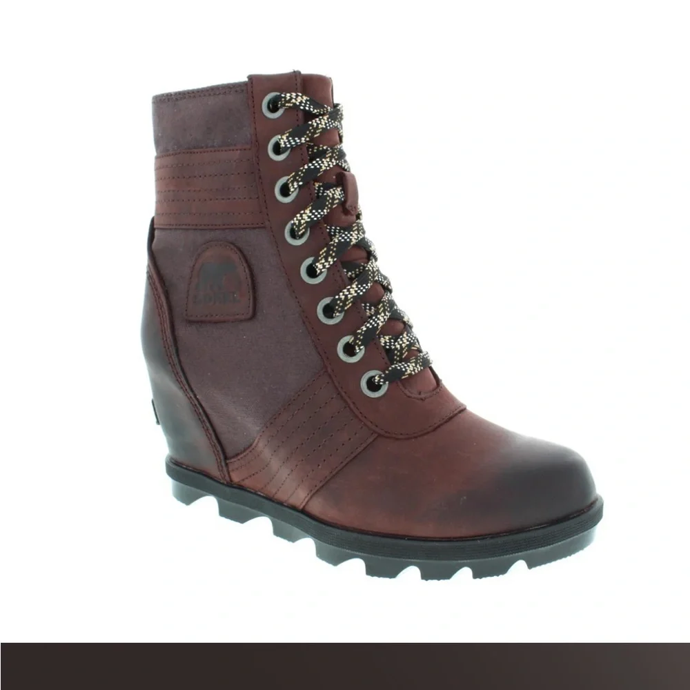 SOREL LEXIE™ Wedge Boot Burgundy Leather Lace Up Hi Top Chunky Size 8